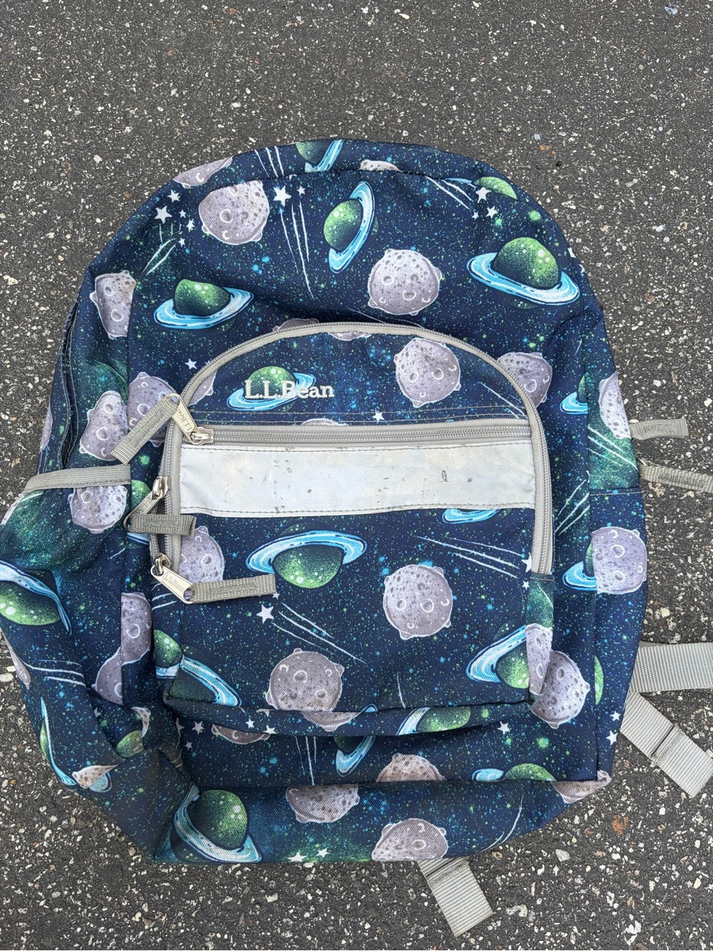L.L. Bean Navy Kids Backpack with Green Planet Accents